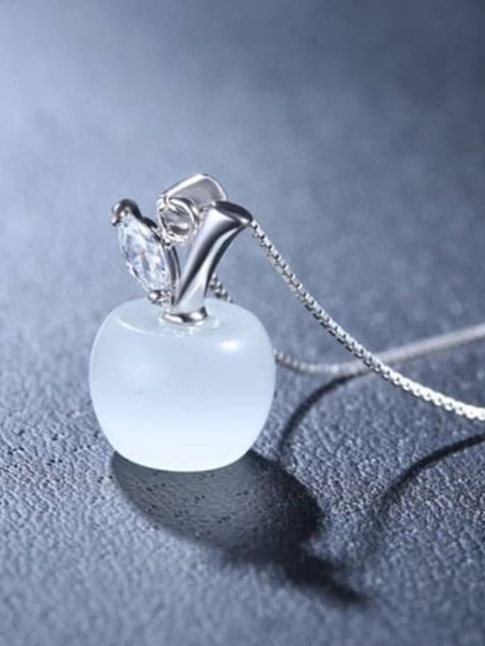 White Crystal Apple Pendant Necklace Silver Chain Teacher Appreciation Gift